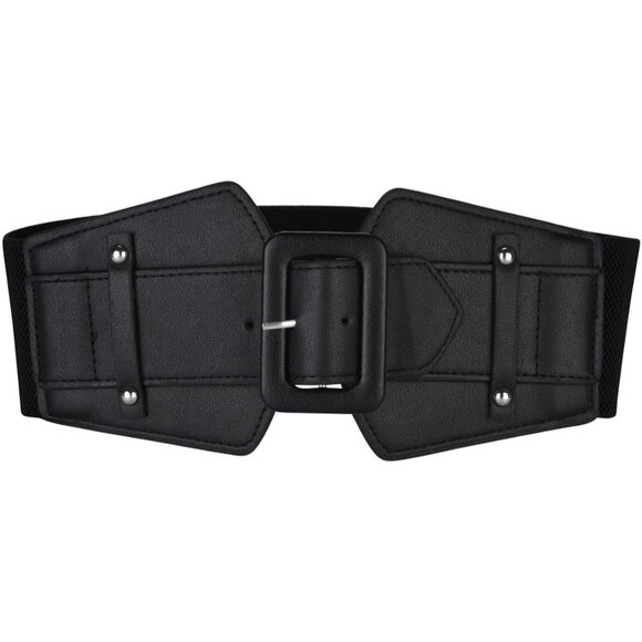Accessories - Women's Wide Leather Waist Belt Elastic Stretch Retro Buckle for Jeans Dresses